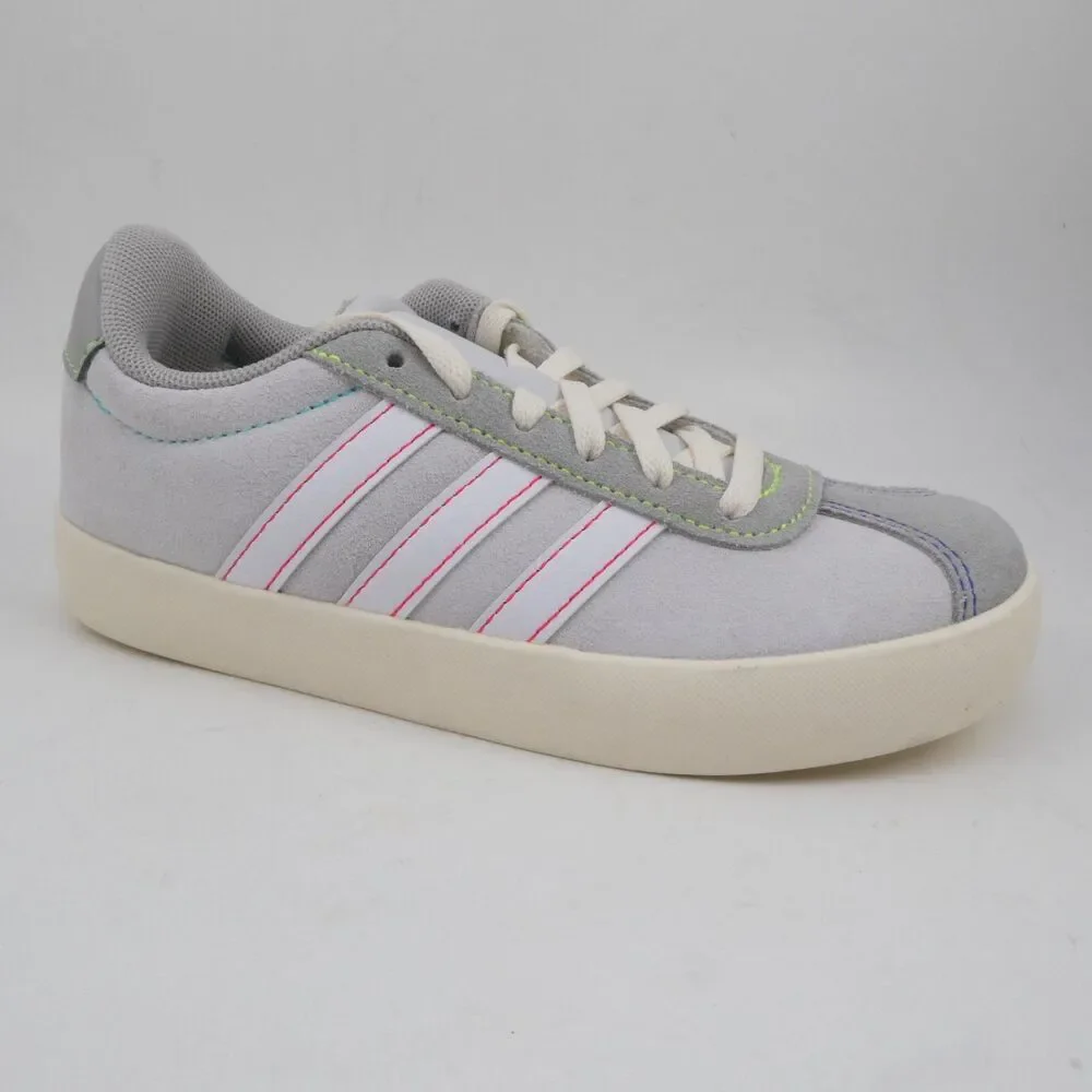 Adidas VL Court 3.0 Big Kids US 13 K White Black Cream Suede Gum Bottom Shoes